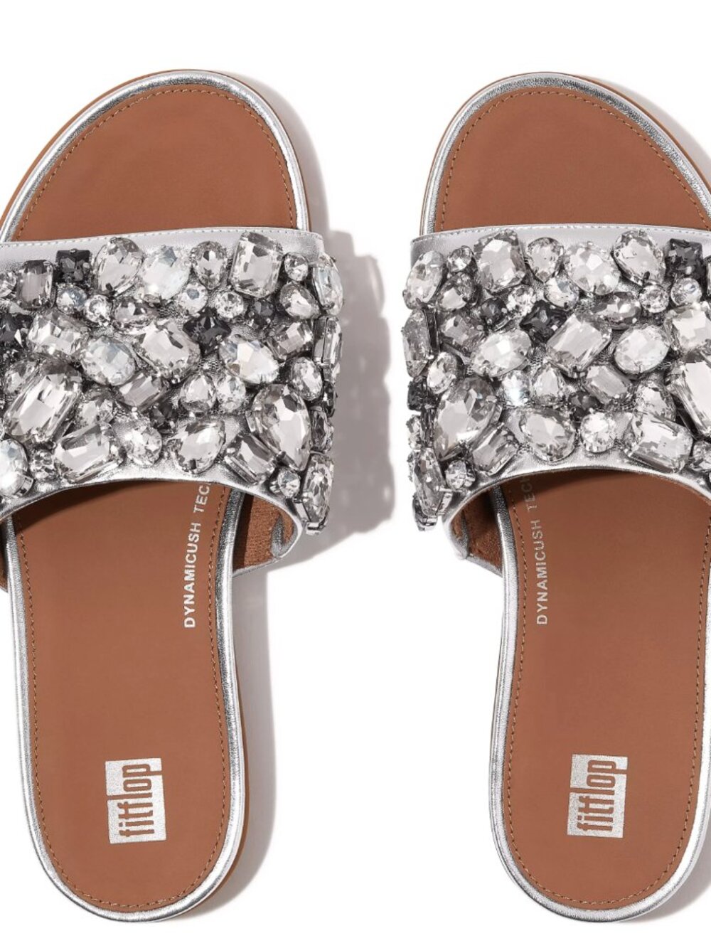 BNWOT Fitflop Gracie Jewel-Deluxe Metallic-Leather Slides in Silver 5